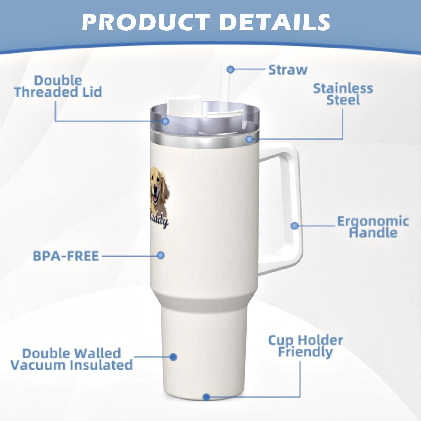 Custom Insulated Tumblers – 40OZ | Pet Portrait | Double-Walled Stainless Steel | 6 Colors | Leakproof & Car-Friendly - Image 8
