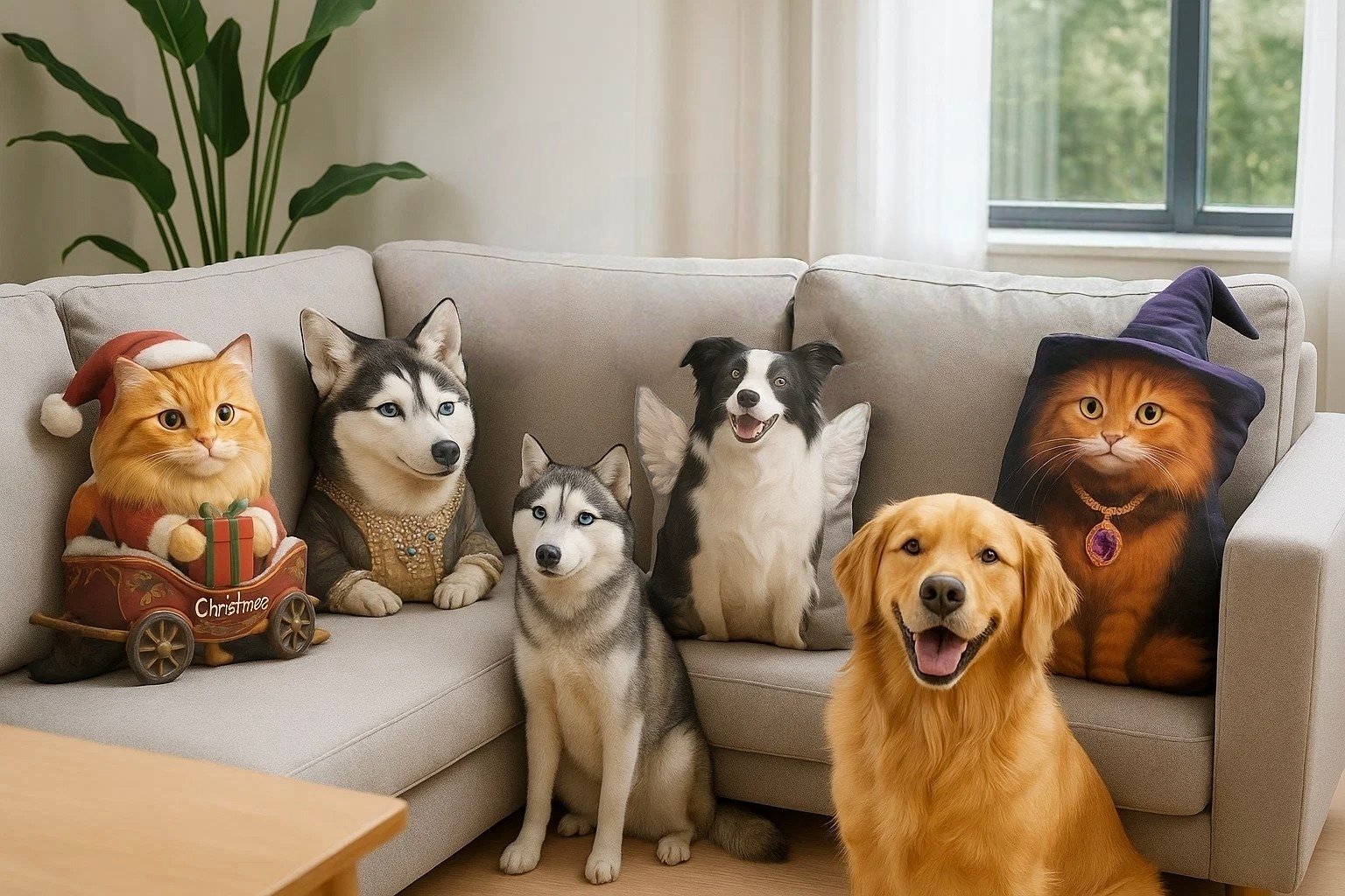 Custom Great Cuddle Pillow - Pet Portraits | Halloween Christmas Seasonal Themes | AI Art