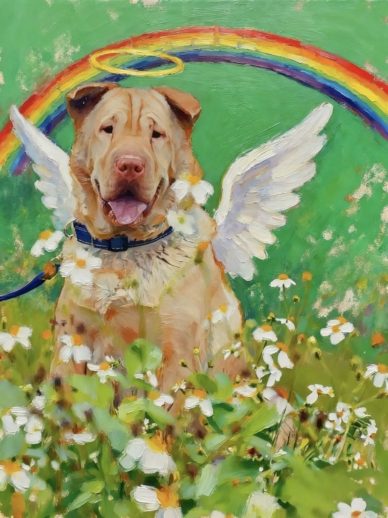 Lex’s Journey: Dog with Rainbow Crossing the Pet Rainbow Bridge
