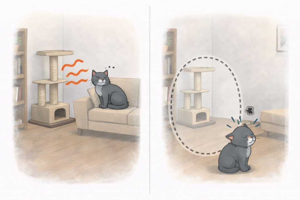 When Cats Avoid a Cat Tree, It’s a Signal。In small apartments, odors, vibration, and instability are harder to ignore. If a cat consistently sits nearby but never climbs, the tree likely feels unsafe — not unfamiliar.。