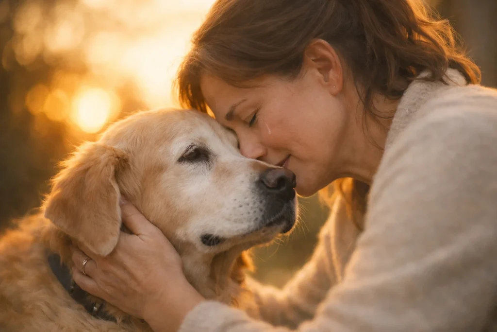 emotional goodbye moment between owner and pet