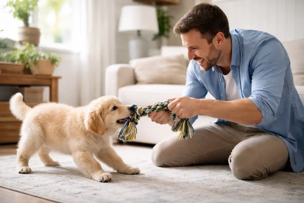 puppy tug of war with rope toy