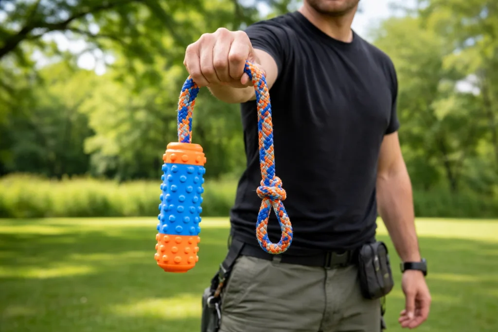 rubber dog tug toy used for training and interactive play