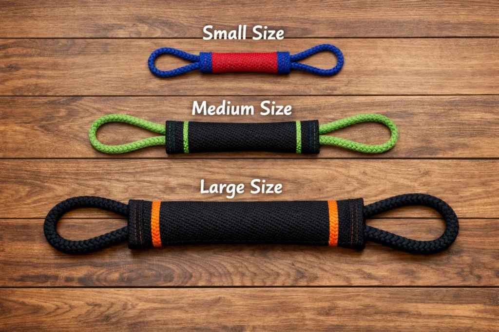 tug toy size comparison for different dog breeds