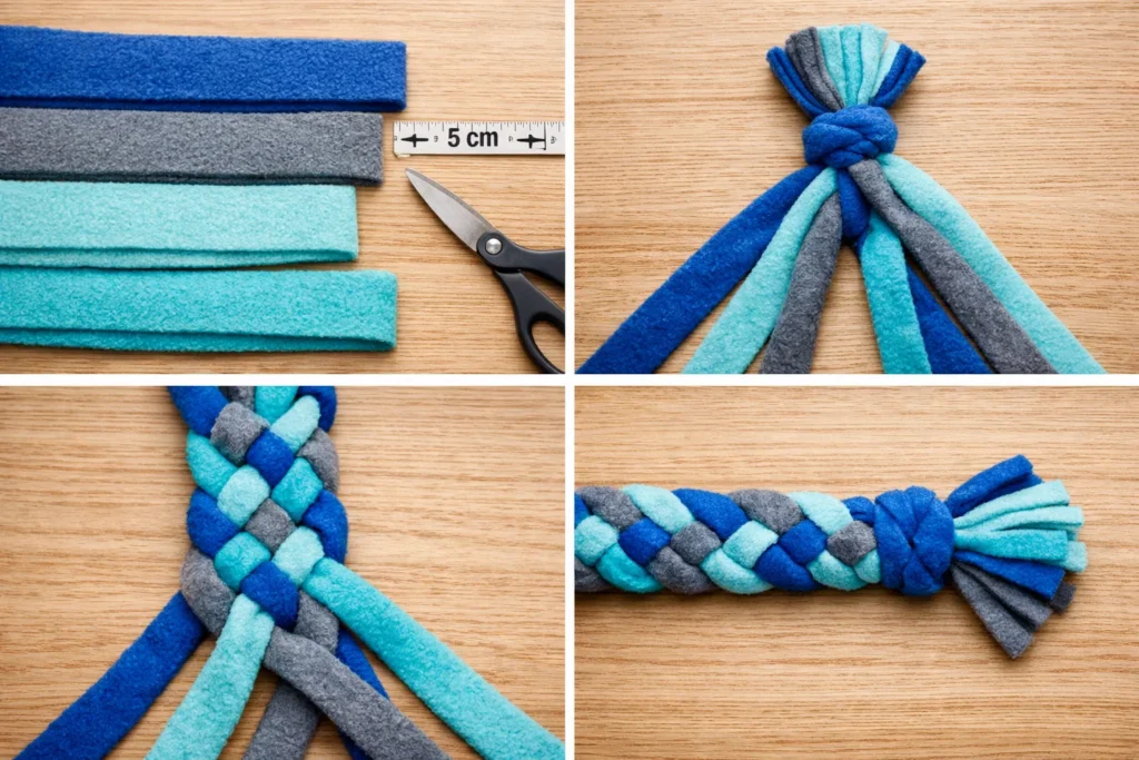 braiding fleece diy dog tug toy