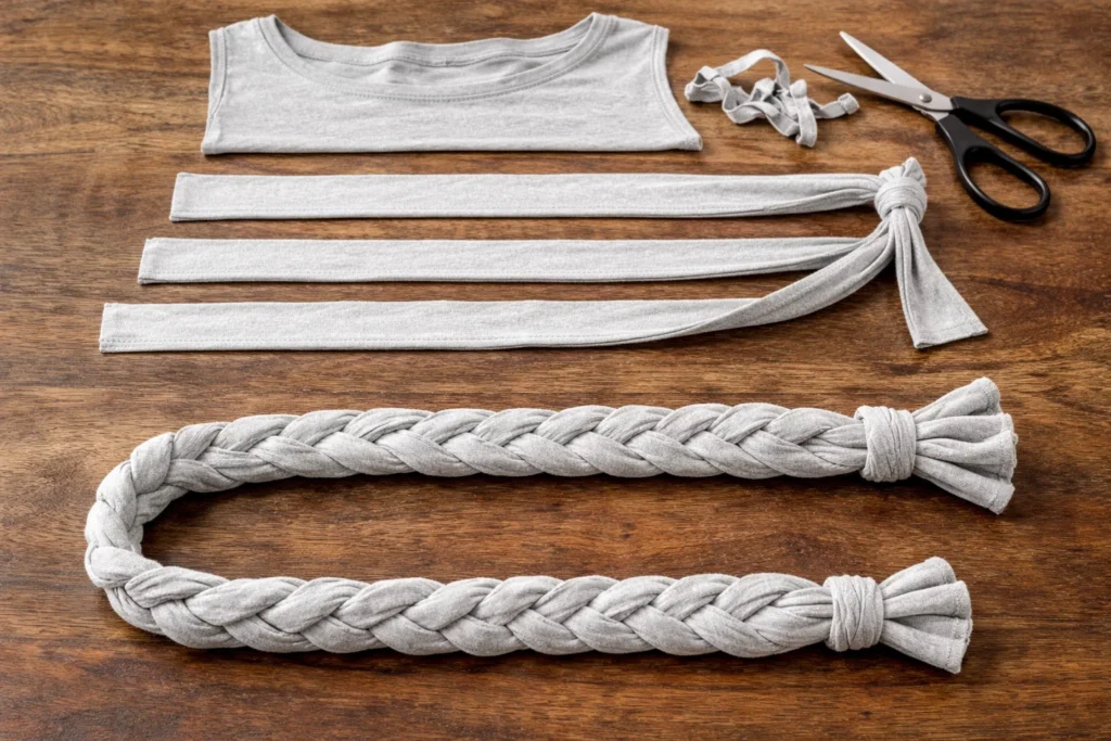 cutting t shirt strips diy dog tug toy