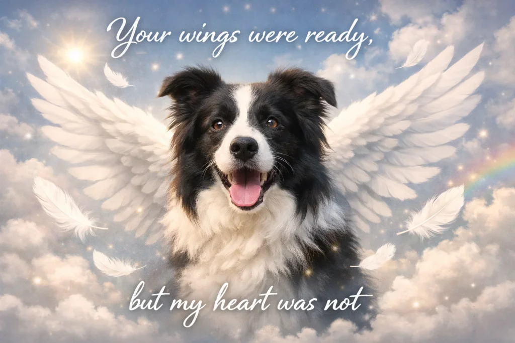 pet remembrance quote with rainbow sky and peaceful landscape