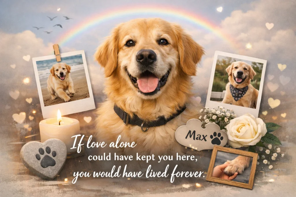 emotional dog memorial quote with owner and dog silhouette