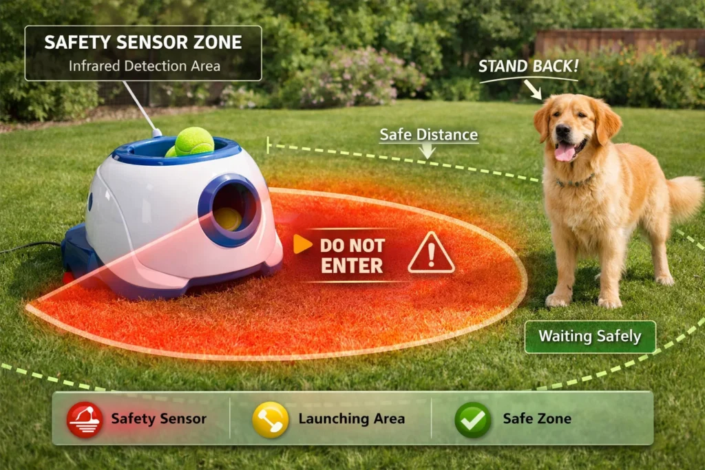 automatic ball launcher safety sensor for dogs