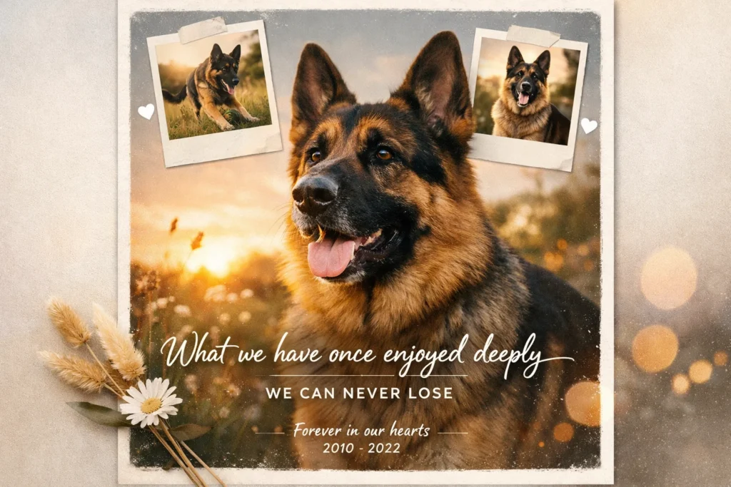 emotional dog memorial quote with owner and dog silhouette