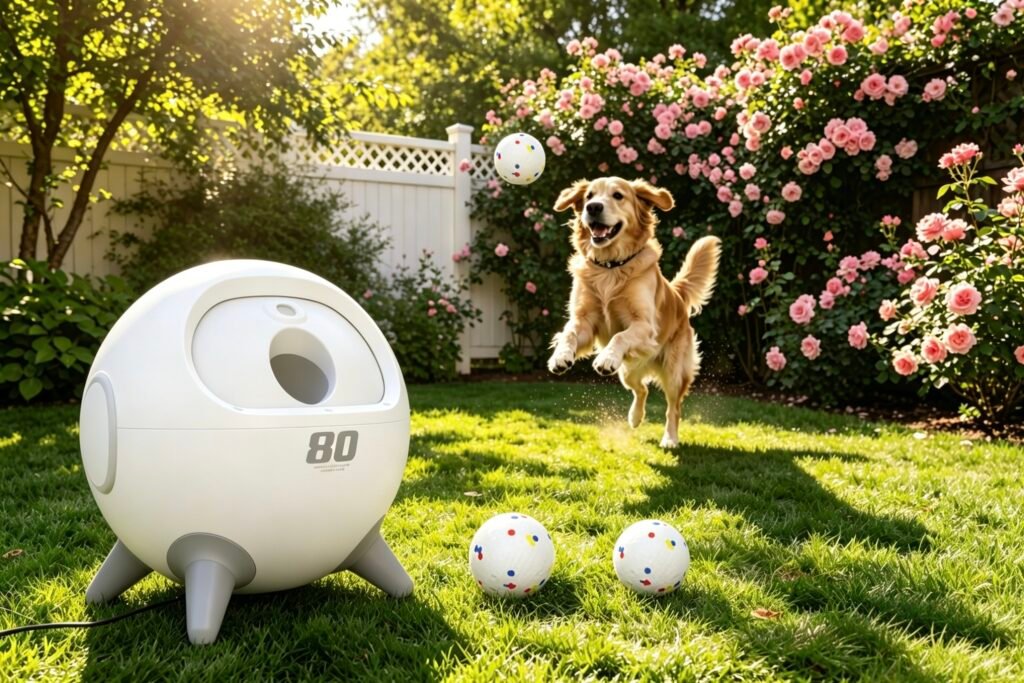 tennis ball launcher for dogs with modern design, auto ball thrower for dogs, smart dog ball launcher