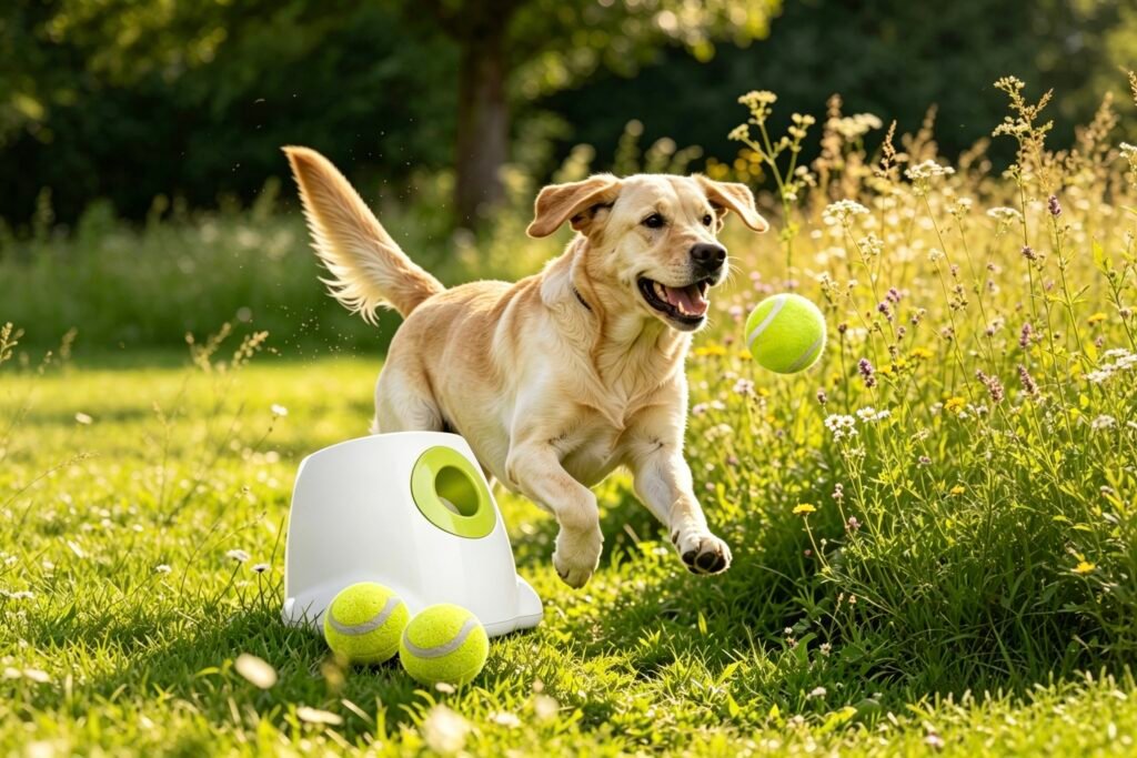 automatic ball launcher for dogs, dog ball thrower launcher with tennis balls, beginner-friendly dog ball launcher