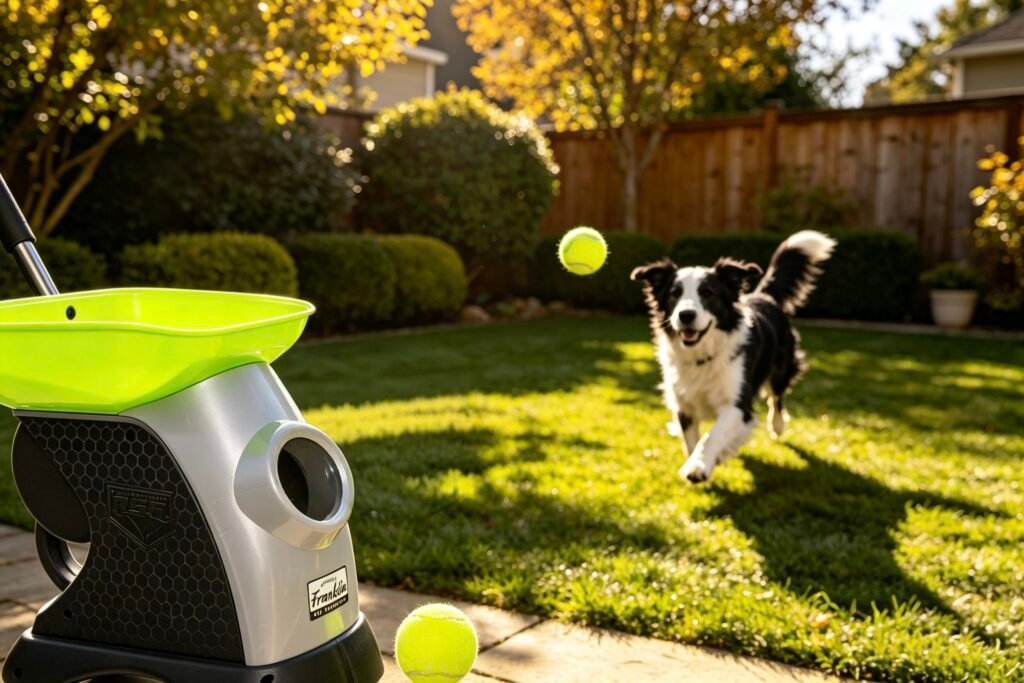 ball thrower for dogs indoor use, automatic ball launcher for dogs budget option, dog tennis ball launcher