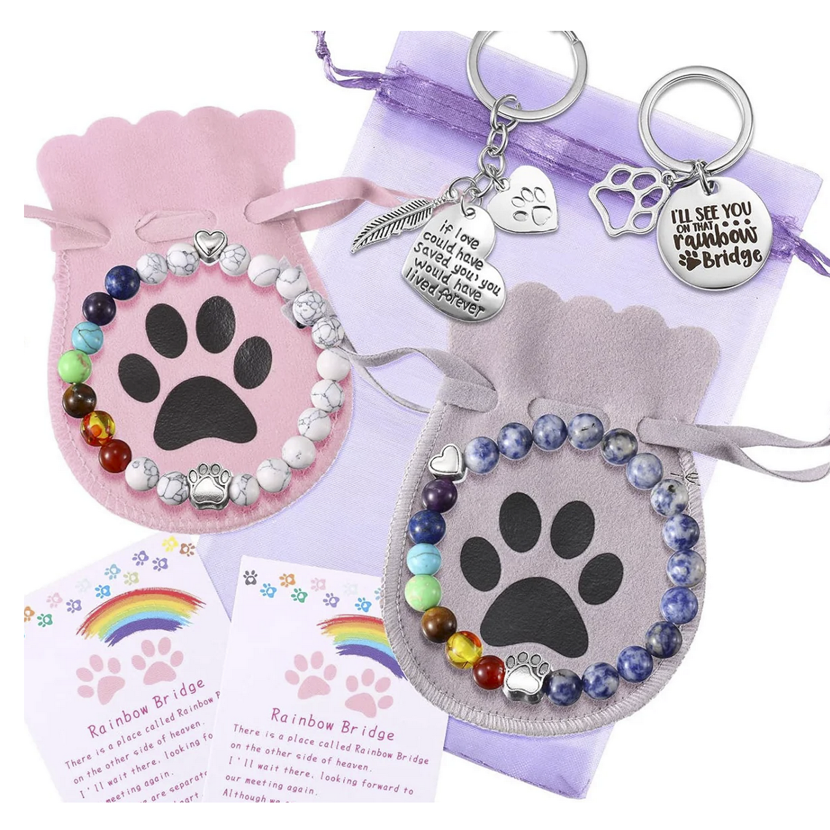 Natural Lava Bead Pet Memorial Bracelet Set