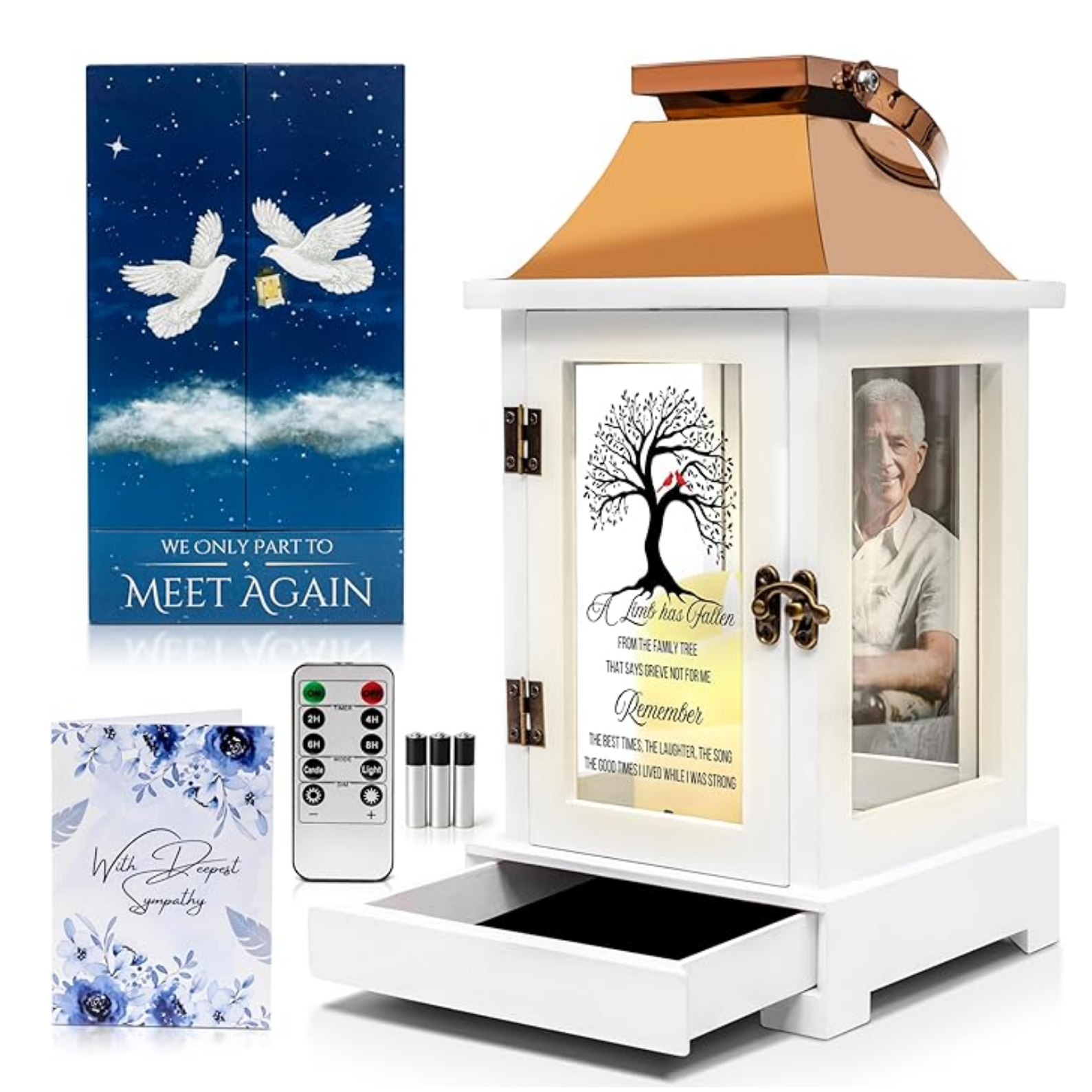 Memorial Lantern with Photo Frame and Keepsake Drawer