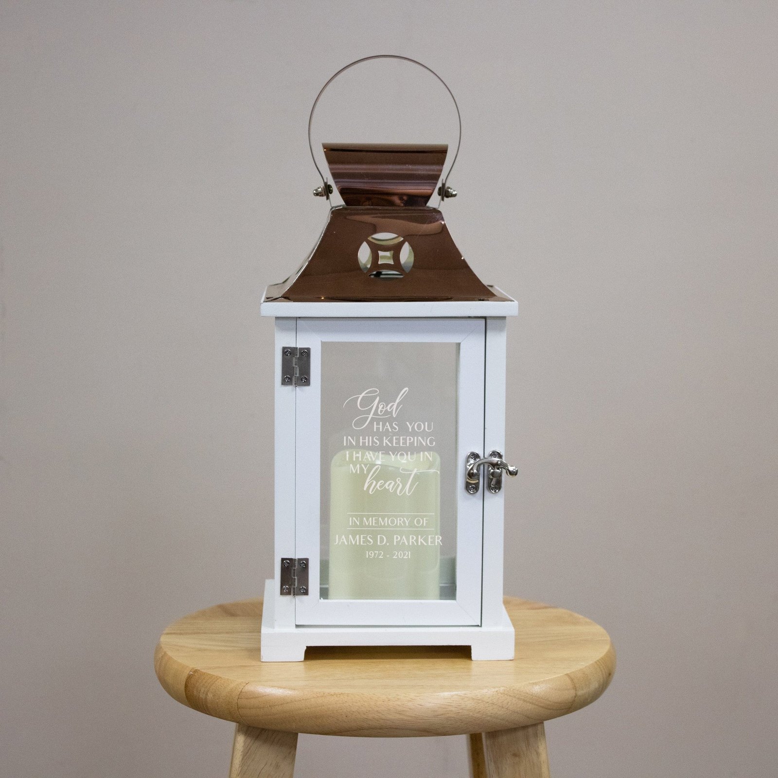 Personalized God Has You Memorial Lantern