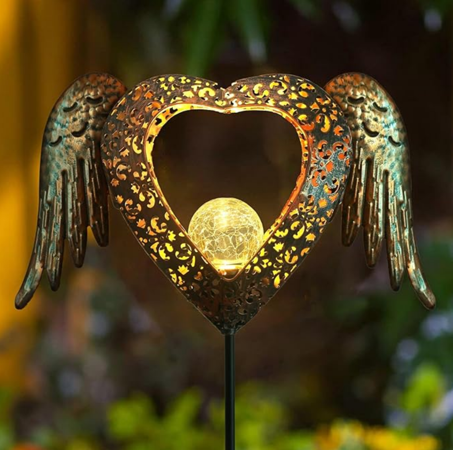 Solar stake garden memorial lantern IP44 weatherproof for graveside and outdoor use — angel heart design