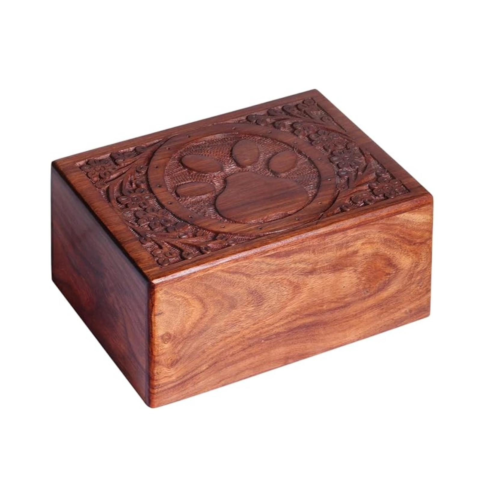 Pet Memorial Wooden Urn Box with paw print