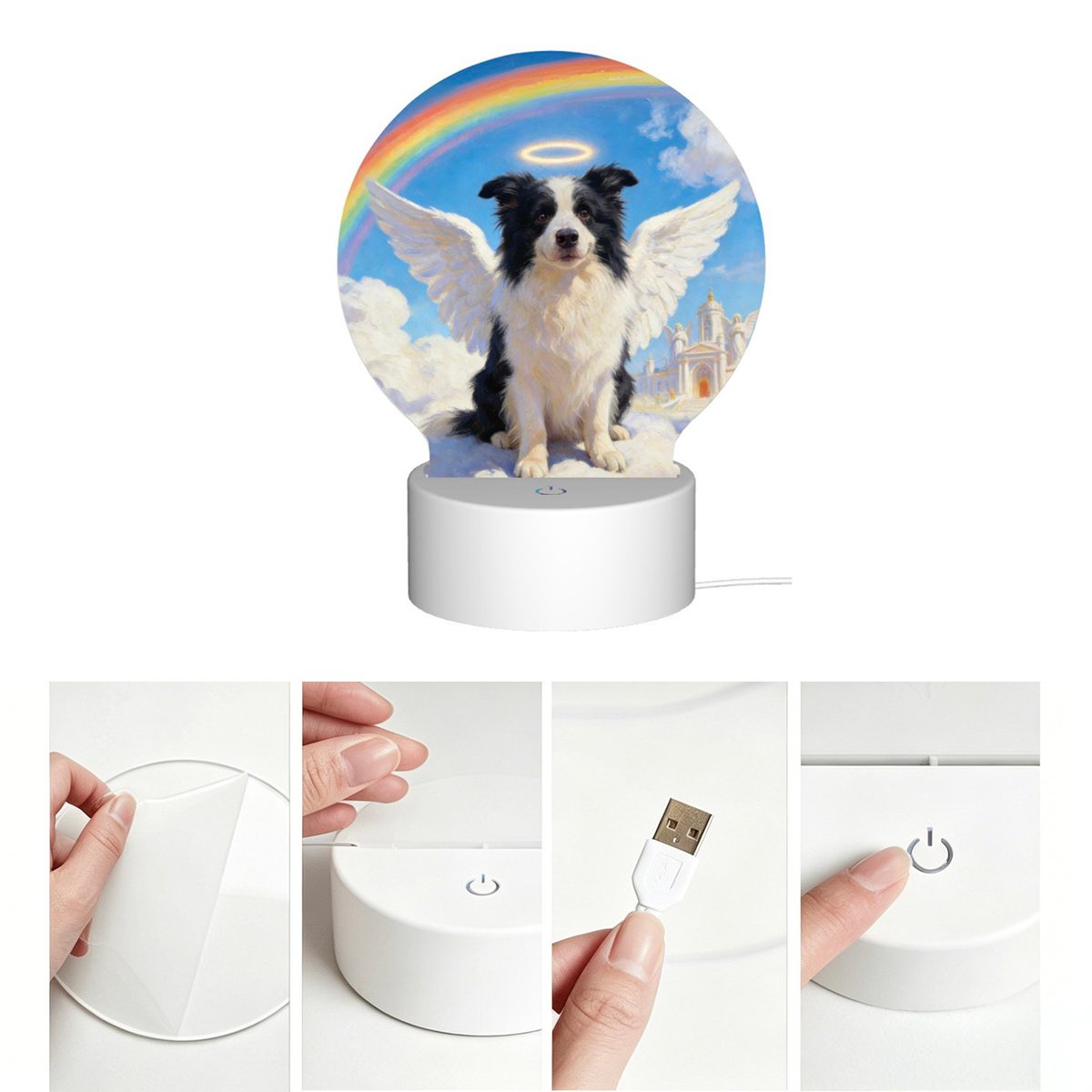 Pet memorial LED light frame with three glow modes — warm night light for pet remembrance