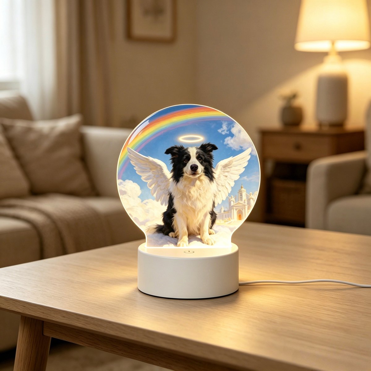 Custom pet memorial LED frame with angel portrait — personalized pet memorial gift printed from photo