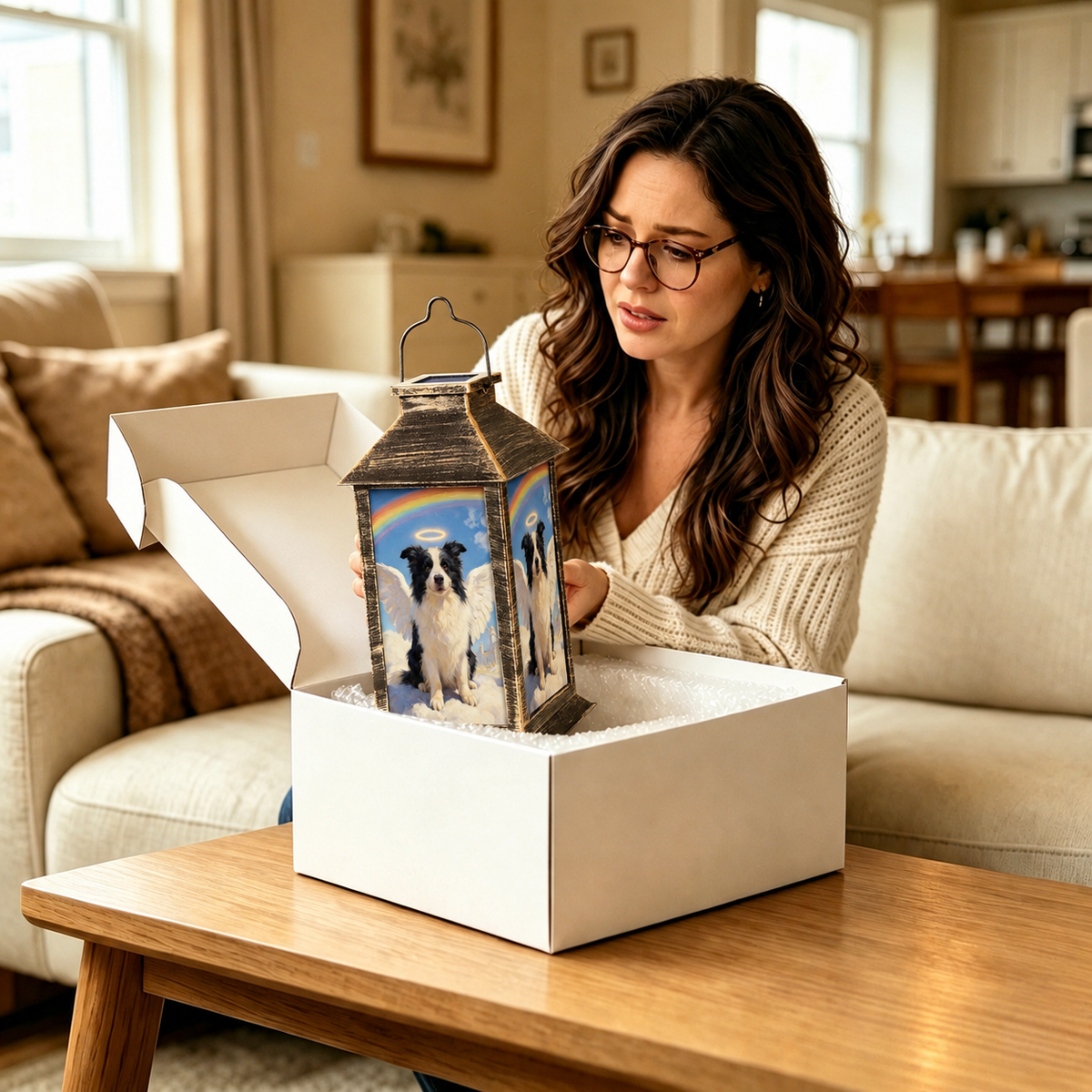 personalized pet memorial lantern with photo printed on all four sides