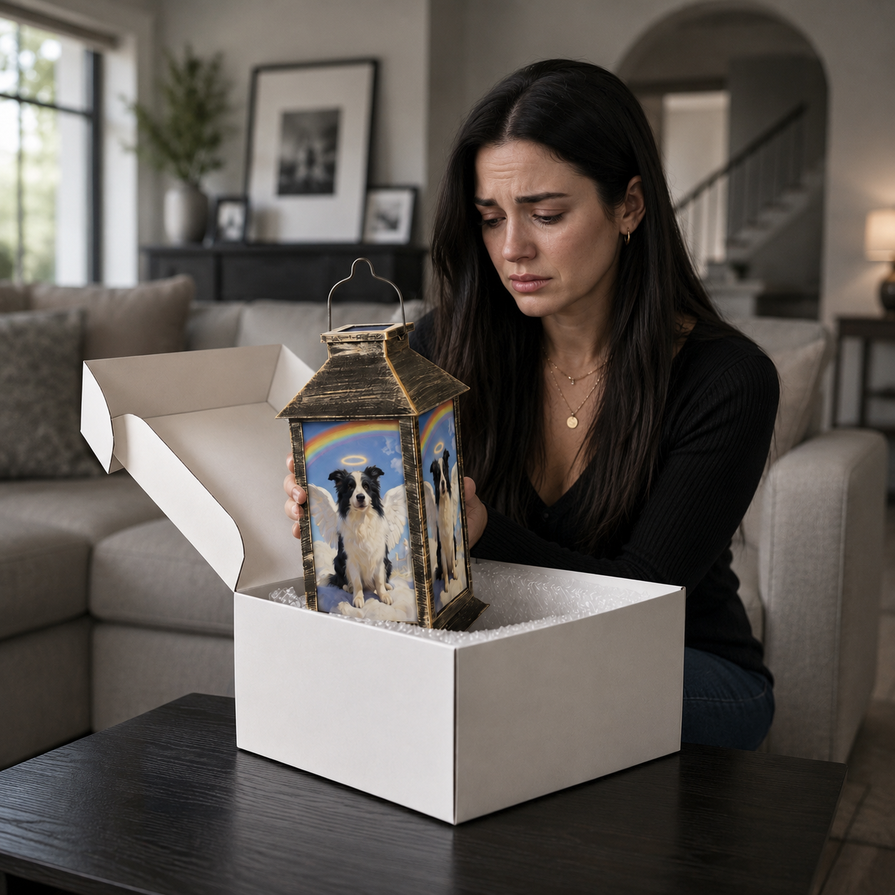 memorial gifts for pet loss — rainbow bridge pet memorial lantern with custom photo