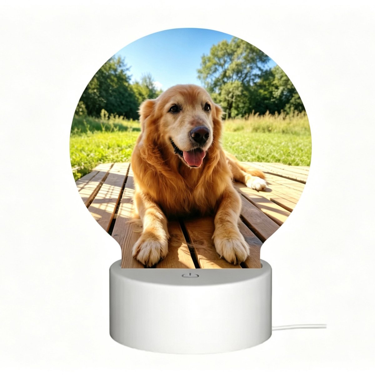 Custom Round Pet Memorial LED Frame – Personalized Photo Picture Frame with LED Lights, USB Touch Control