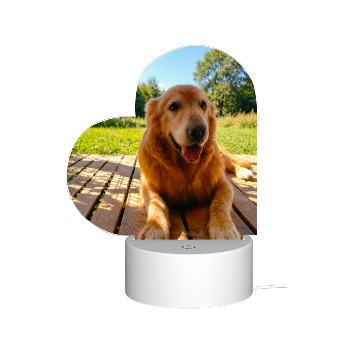 Custom Heart-Shaped LED Acrylic Photo Frame, Tabletop Pet Memorial Keepsake, USB Powered, Touch Control, 3 Dimmable Soft Lights, UV Printed