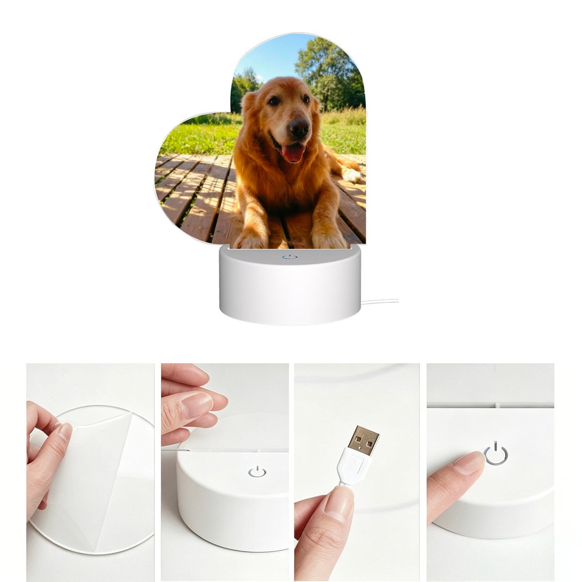 Custom LED pet memorial frame glowing softly at night, a warm led photo frame and pet loss gift.